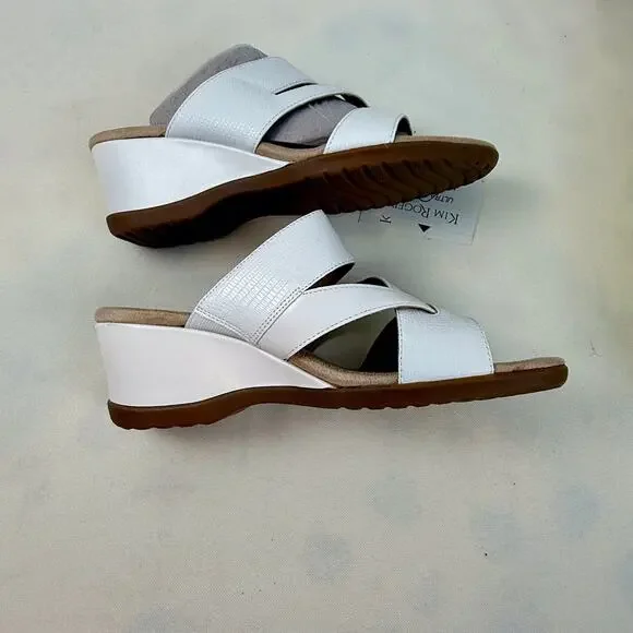 NIB Kim Roger’s Krystal White Slip On Ultra Comfort Wedge Sandals 8M Man Made - Picture 13 of 16